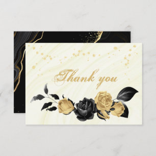 elegant gold & black flowers botanical thank you card