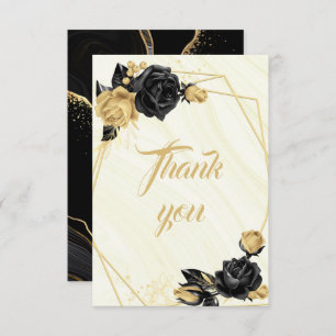 elegant gold & black flowers botanical thank you card