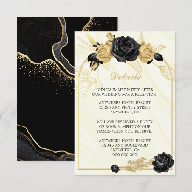 Elegant gold & black flowers & leaves details enclosure card (Front/Back)
