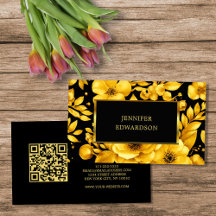 Elegant gold black flowers QR code professional