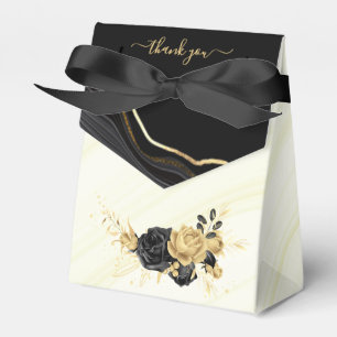 elegant gold & black flowers wedding favour box