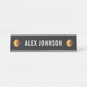 Elegant Gold & Black Football Team Coach Custom Desk Name Plate