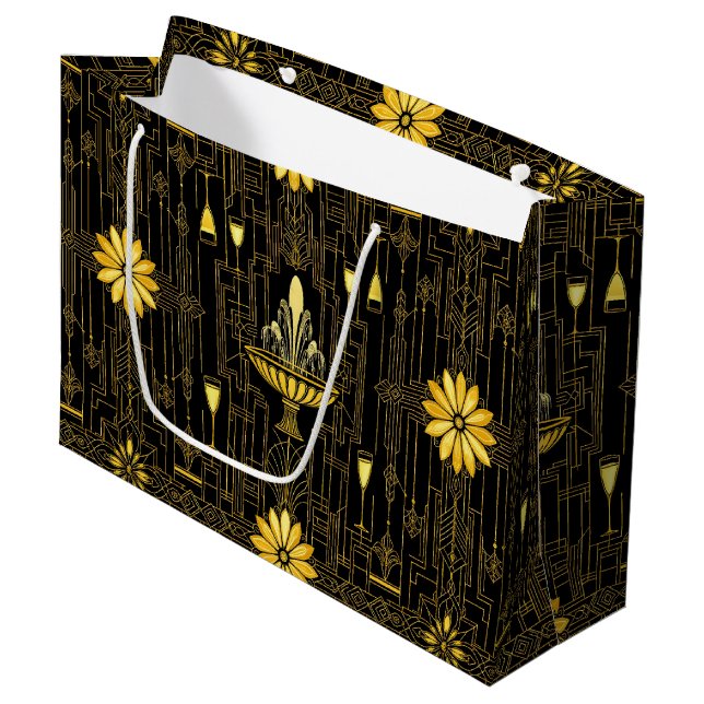 Elegant gold black gatsby large gift bag (Front Angled)