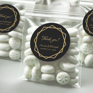 Elegant Gold Black Geometric Thank You Wedding Classic Round Sticker