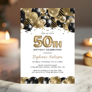 Elegant Gold Black Glitter 50th Birthday Invite Postcard