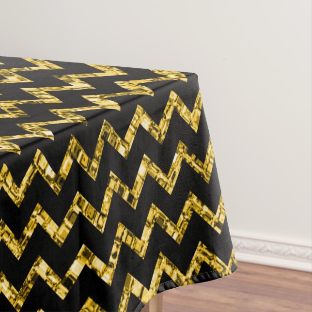 Elegant Gold Black Glitter Chevron Stripes Chic Ta Tablecloth (In Situ)