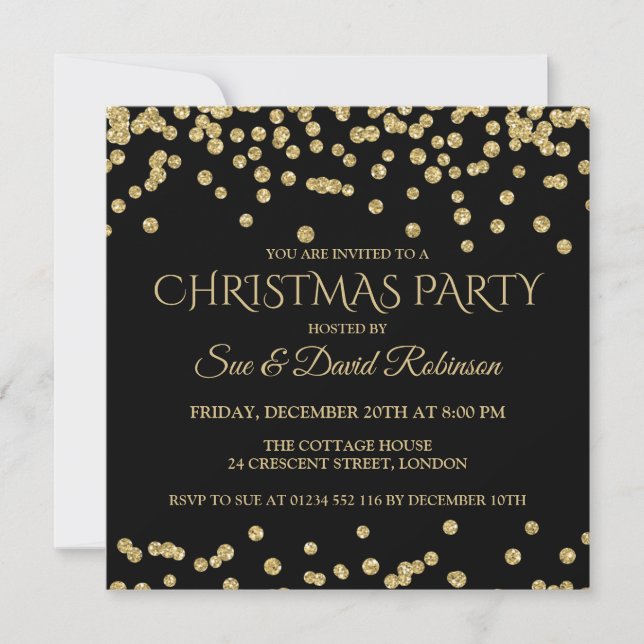 Elegant Gold Black Glitter Christmas Holiday Party Invitation (Front)