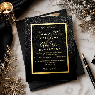 Elegant Gold Black Glitter ombre Wedding