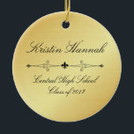 Elegant Gold & Black Graduation Christmas Ornament<br><div class="desc">Smooth gold metallic graphic provides a sophisticated background for a formal font and a fleur-de-lis text divider. It is a timeless design. You can easily customise all of the text.</div>