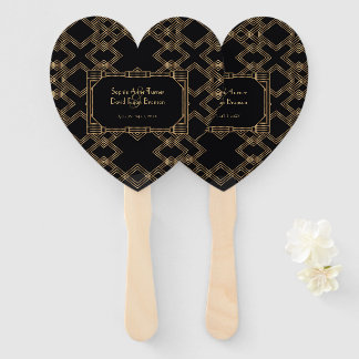 Elegant Gold Black Great Gatsby 1920s Wedding Hand Fan