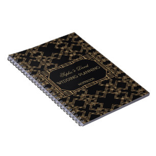 Elegant Gold Black Great Gatsby Wedding Planner Notebook