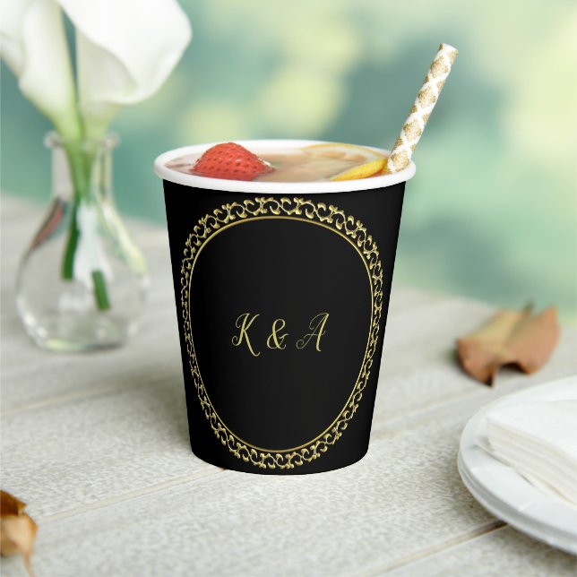 Elegant Gold/Black Initial Paper Cups Tableware  (Insitu)
