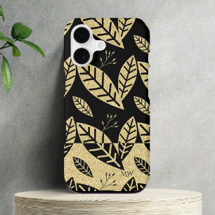 Elegant Gold & Black Leaf Pattern Custom Monogram