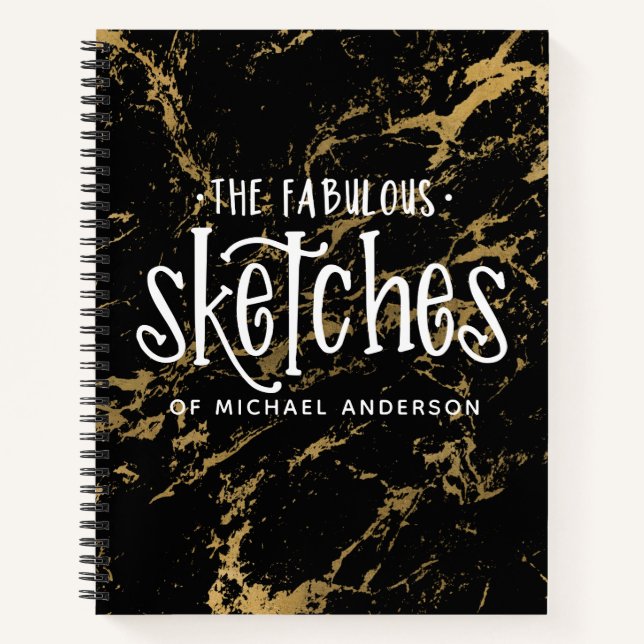 Elegant Gold Black Marble Sketchbook Notebook (Front)