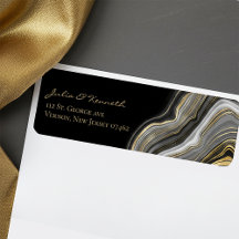 Elegant Gold Black Marble Wedding Return Address L