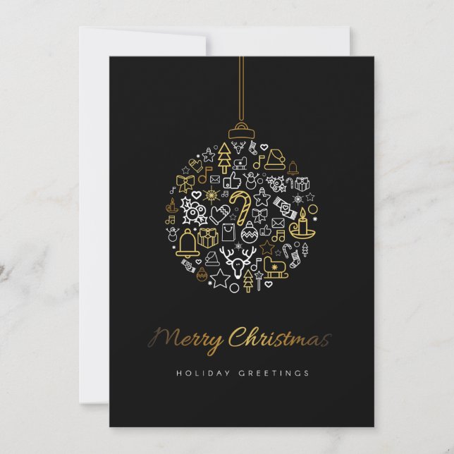 Elegant Gold & Black Merry Christmas Holiday Card (Front)