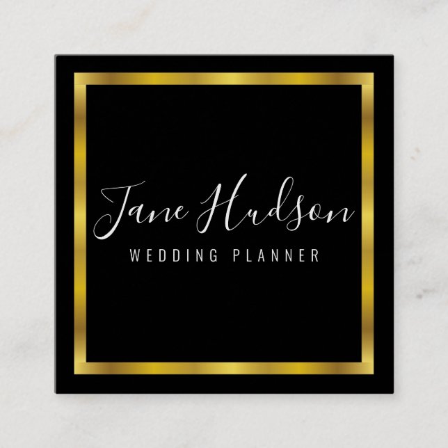 Elegant Gold Black Minimalist Editable 2.5x2.5 Sq Square Business Card (Front)