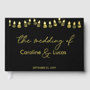 Elegant Gold Black Modern Photo Monogram Wedding Guest Book