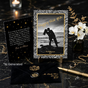 Elegant Gold Black Modern Wave Photo New Year