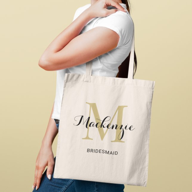 Elegant Gold Black Monogram Bridesmaid Tote Bag (Creator Uploaded)