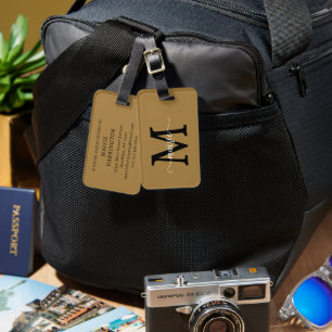 Elegant Gold Black Monogram Initial Script Name Luggage Tag