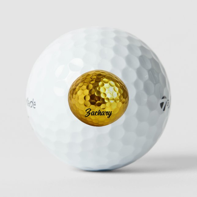 Elegant gold black monogram personalized golf ball (Front)
