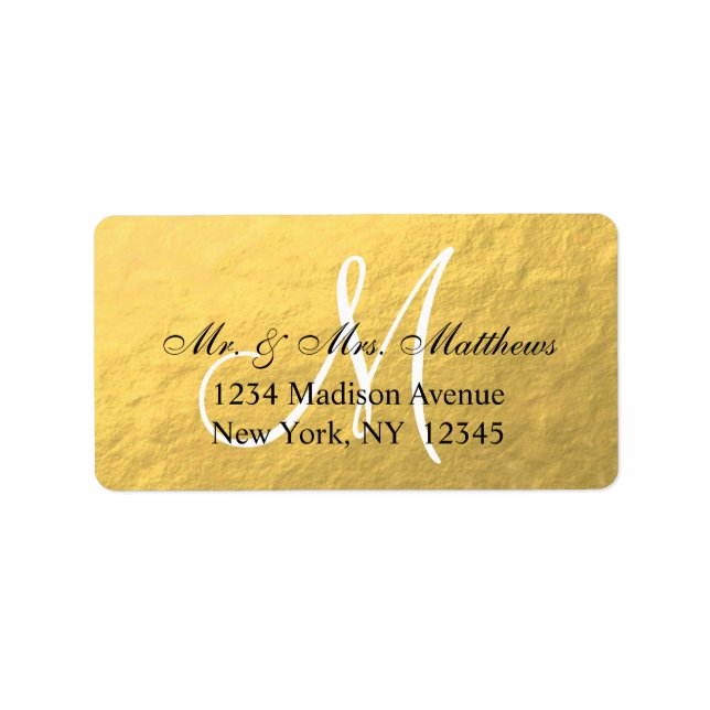 Elegant Gold Black Monogram Wedding Label (Front)