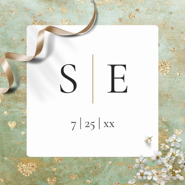 Elegant Gold Black Monogram Wedding Square Sticker (Elegant Gold Black Monogram Wedding Square Sticker)