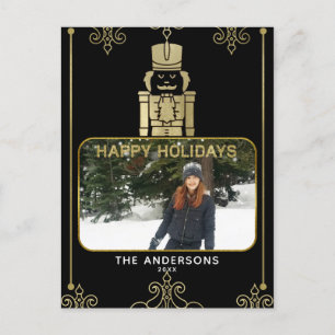 Elegant Gold & Black Nutcracker Holiday Photo Postcard