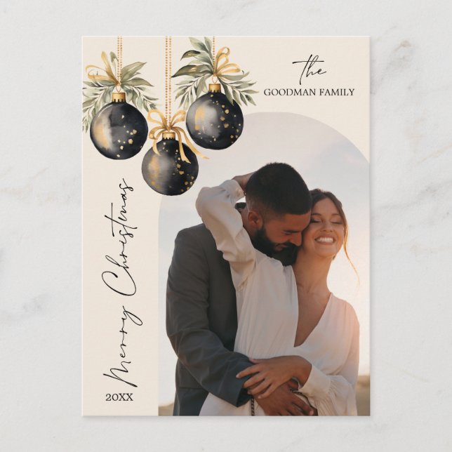 Elegant Gold Black Ornaments Arch Photo Holiday (Front)