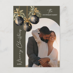Elegant Gold Black Ornaments Arch Photo Holiday Postcard