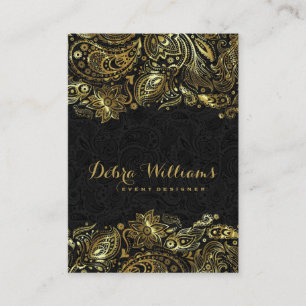 Elegant Gold & Black Paisley Wedding Planner Business Card