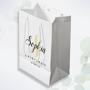 Elegant Gold & Black Personalised Bridesmaid Heart Medium Gift Bag