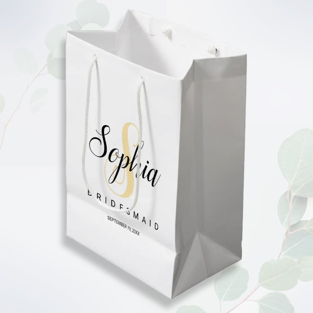 Elegant Gold & Black Personalised Bridesmaid Heart Medium Gift Bag (Creator Uploaded)