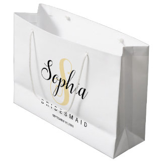 Elegant Gold & Black Personalised Bridesmaid Large Gift Bag