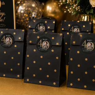 Elegant Gold Black Photo 40th Birthday Classic Round Sticker