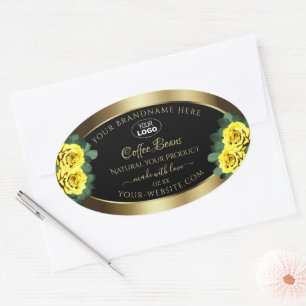 Elegant Gold Black Product Label Yellow Roses Logo