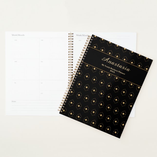 Elegant Gold Black Professional Name Personalise  Planner (Display)