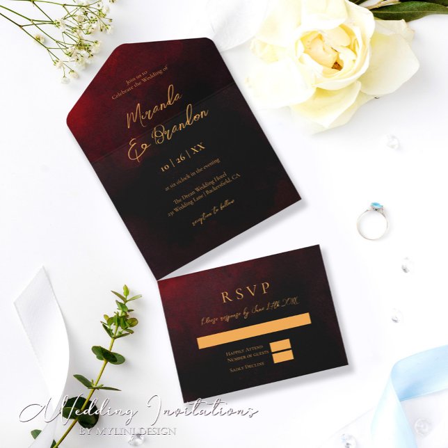 Elegant Gold Black Red Wedding All In One Invitation (Creator Uploaded)
