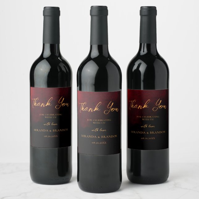 Elegant Gold Black Red Wedding Wine Label (Bottles)
