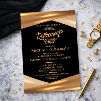 Elegant Gold Black Retirement Party  Invitation