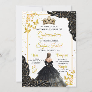 Elegant Gold Black Royal Quinceañera Invite