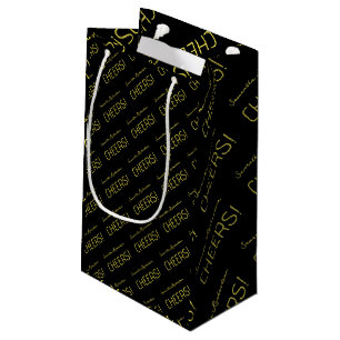 Elegant Gold Black script Name Small Gift Bag