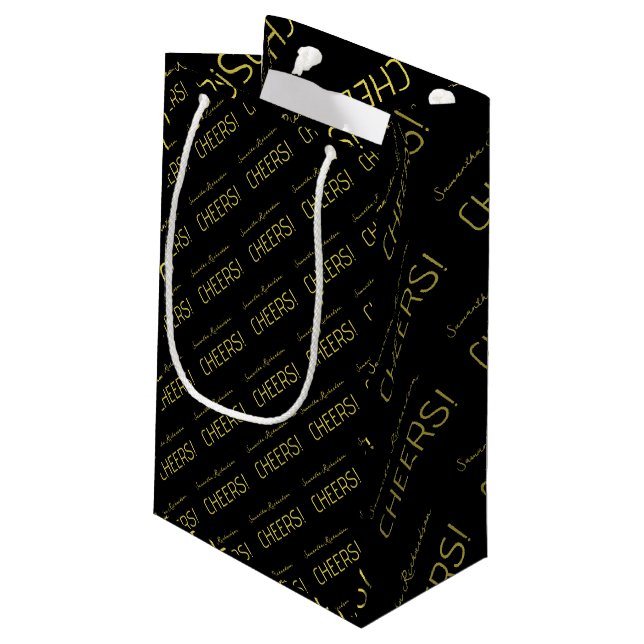 Elegant Gold Black script Name  Small Gift Bag (Back Angled)
