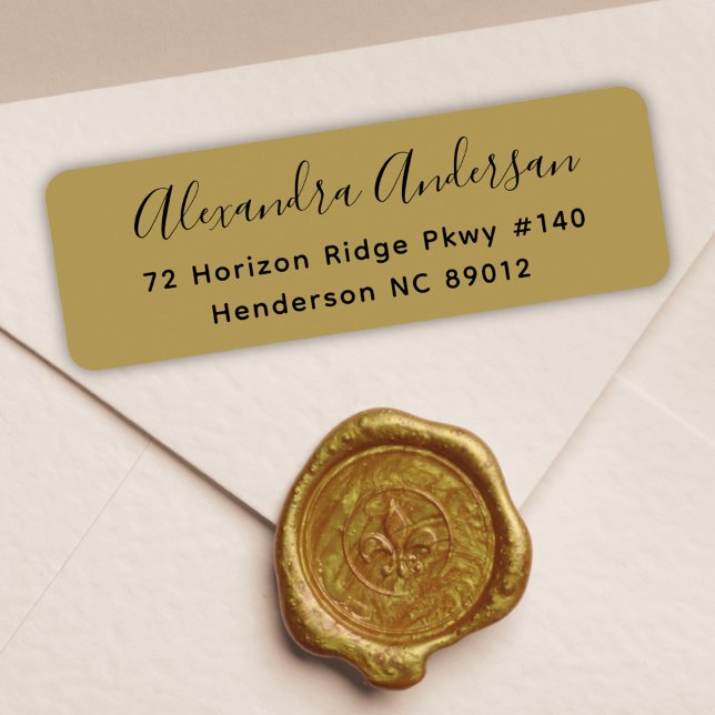 Elegant Gold Black Script Return Address (Elegant Script Typography Gold Black Return Addres Label)