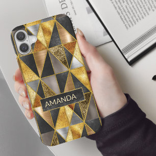 Elegant gold black silver geometric triangles  iPhone 16 case