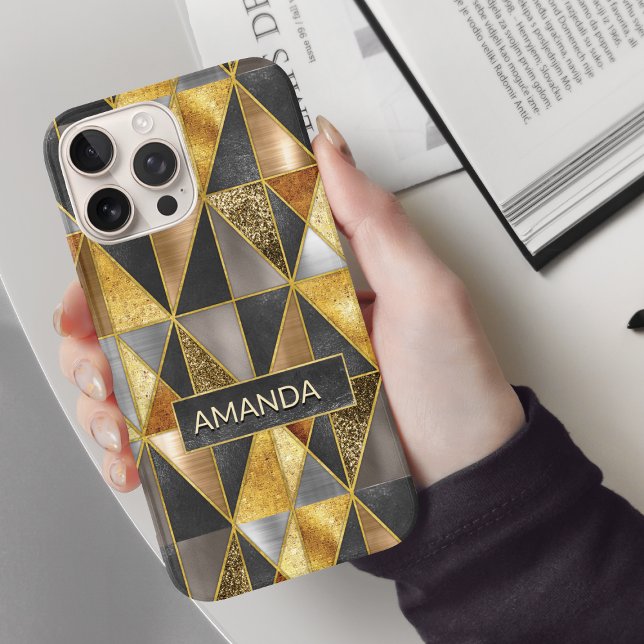 Elegant gold black silver geometric triangles  Case-Mate iPhone case (Creator Uploaded)