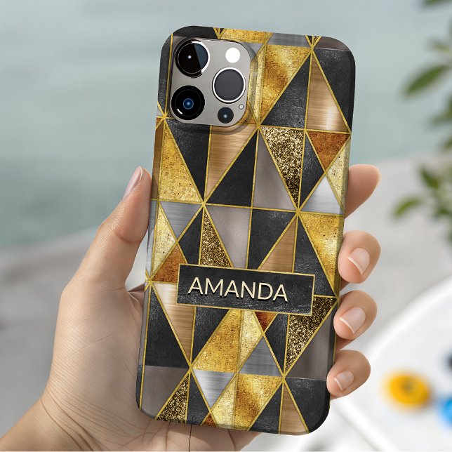 Elegant gold black silver geometric triangles  Case-Mate iPhone case (Creator Uploaded)