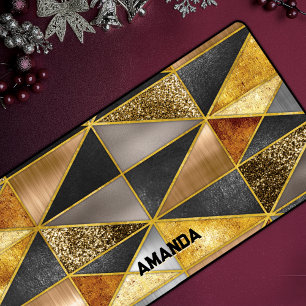 Elegant gold black silver geometric triangles  desk mat