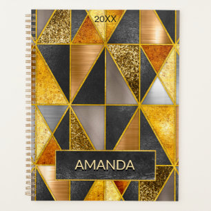 Elegant gold black silver geometric triangles planner